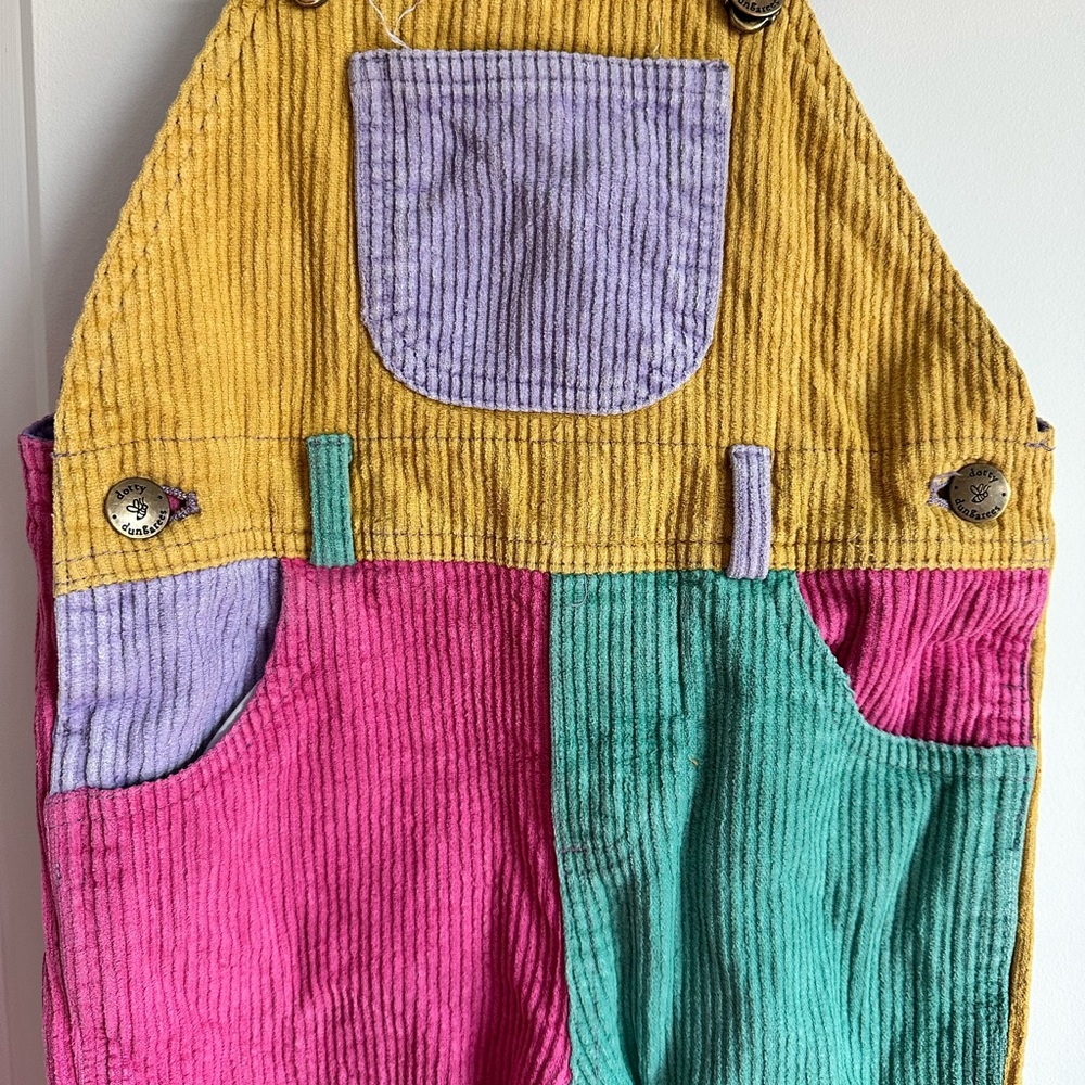 Patchwork Chunky Cord Dungarees – Bright Colors, Size 2-3Y SOLD OUT - Picture 3 of 11